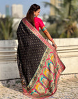 Black Premium Soft Viscose Silk Zari Woven Baarat Postion Printed Pashmina Saree