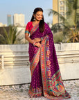 Purple Premium Soft Viscose Silk Zari Woven Baarat Postion Printed Pashmina Saree