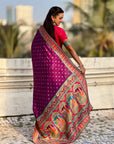 Purple Premium Soft Viscose Silk Zari Woven Baarat Postion Printed Pashmina Saree