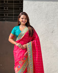 Pink Premium Soft Viscose Silk Zari Woven Baarat Postion Printed Pashmina Saree