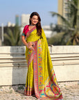 Mehendi Green Premium Soft Viscose Silk Zari Woven Baarat Postion Printed Pashmina Saree