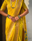 Yellow Nauvari Pathani Silk Zari Woven Muniya Border Saree
