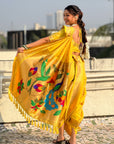 Yellow Nauvari Pathani Silk Zari Woven Muniya Border Saree