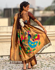Coffee Nauvari Pathani Silk Zari Woven Muniya Border Saree