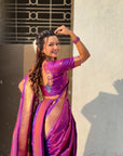 Purple (Red Tone) Nauvari Pathani Silk Zari Woven Muniya Border Saree