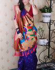 Violet Bandhani Weaves Silk Saree with Classic Border & Peacock Pallu