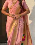 Light Pink Nauvari Pathani Silk Zari Woven Muniya Border Saree