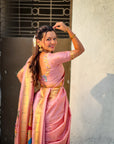 Light Pink Nauvari Pathani Silk Zari Woven Muniya Border Saree