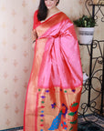 Baby Pink Bandhani Weaves Silk Saree with Classic Border & Peacock Pallu