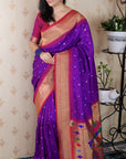 Purple Bandhani Weaves Silk Saree with Classic Border & Peacock Pallu