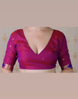 Violet Bandhani Weaves Silk Saree with Classic Border & Peacock Pallu