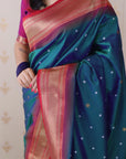 Peacock Blue Bandhani Weaves Silk Saree with Classic Border & Peacock Pallu