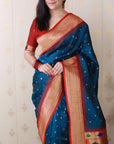 Deep Blue Bandhani Weaves Silk Saree with Classic Border & Peacock Pallu
