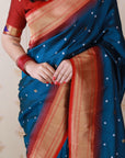 Deep Blue Bandhani Weaves Silk Saree with Classic Border & Peacock Pallu