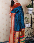 Deep Blue Bandhani Weaves Silk Saree with Classic Border & Peacock Pallu