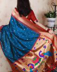 Deep Blue Bandhani Weaves Silk Saree with Classic Border & Peacock Pallu