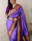 Lavender Bandhani Weaves Silk Saree with Classic Border & Peacock Pallu