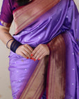 Lavender Bandhani Weaves Silk Saree with Classic Border & Peacock Pallu