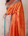 Orange Bandhani Weaves Silk Saree with Classic Border & Peacock Pallu