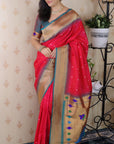 Rani Pink Bandhani Weaves Silk Saree with Classic Border & Peacock Pallu