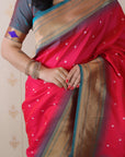 Rani Pink Bandhani Weaves Silk Saree with Classic Border & Peacock Pallu