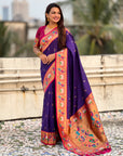 Violet Rajhans(Swan) & Peacock Meenakari Paithani Silk Saree