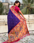 Violet Rajhans(Swan) & Peacock Meenakari Paithani Silk Saree