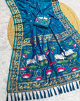 Rama Blue Soft Zari Woven Saree with Lotus Pichwai Concept Pallu
