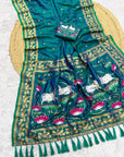 Peacock Blue Soft Zari Woven Saree with Lotus Pichwai Concept Pallu