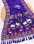 Violet Soft Zari Woven Saree with Lotus Pichwai Concept Pallu