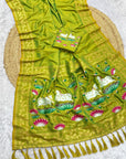 Mehendi Green Soft Zari Woven Saree with Lotus Pichwai Concept Pallu