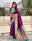 Purple Rajhans(Swan) & Peacock Meenakari Paithani Silk Saree