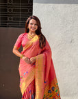 Pink Premium Bamboo Tissue Paithani Silk Zari Woven Meenakri Saree