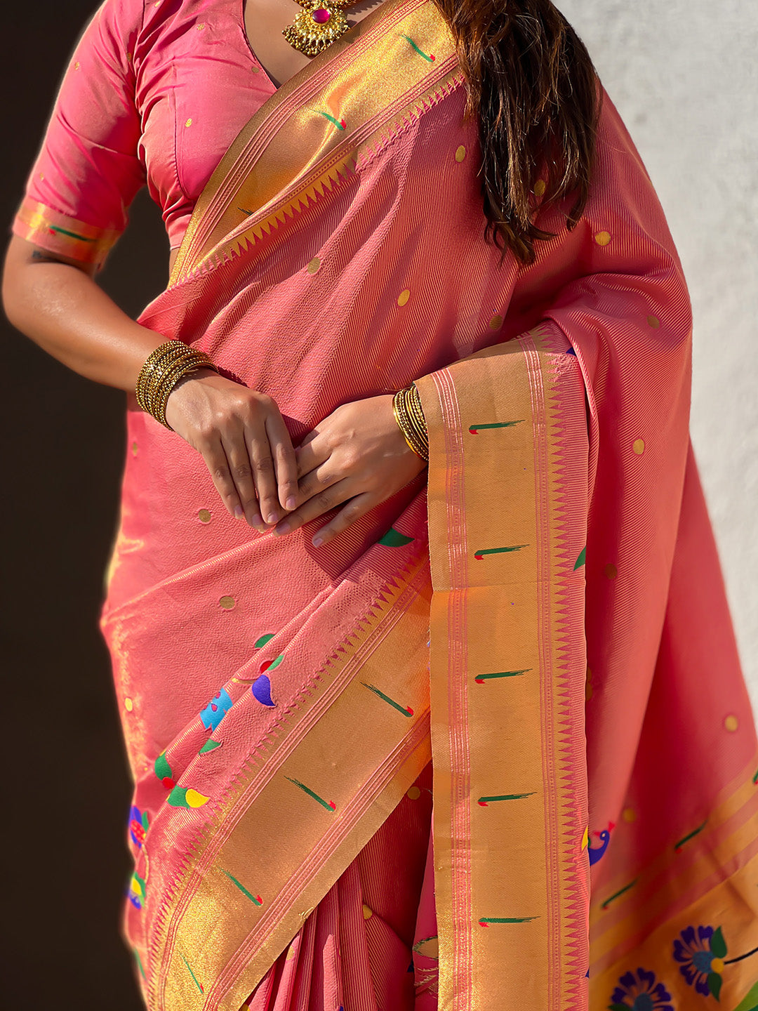 Pink Premium Bamboo Tissue Paithani Silk Zari Woven Meenakri Saree