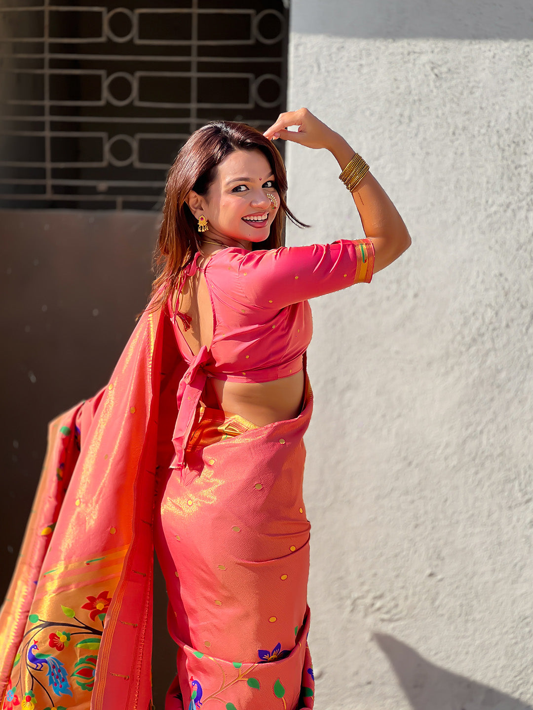 Pink Premium Bamboo Tissue Paithani Silk Zari Woven Meenakri Saree