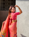 Pink Premium Bamboo Tissue Paithani Silk Zari Woven Meenakri Saree