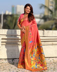 Pink Premium Bamboo Tissue Paithani Silk Zari Woven Meenakri Saree
