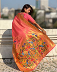 Pink Premium Bamboo Tissue Paithani Silk Zari Woven Meenakri Saree