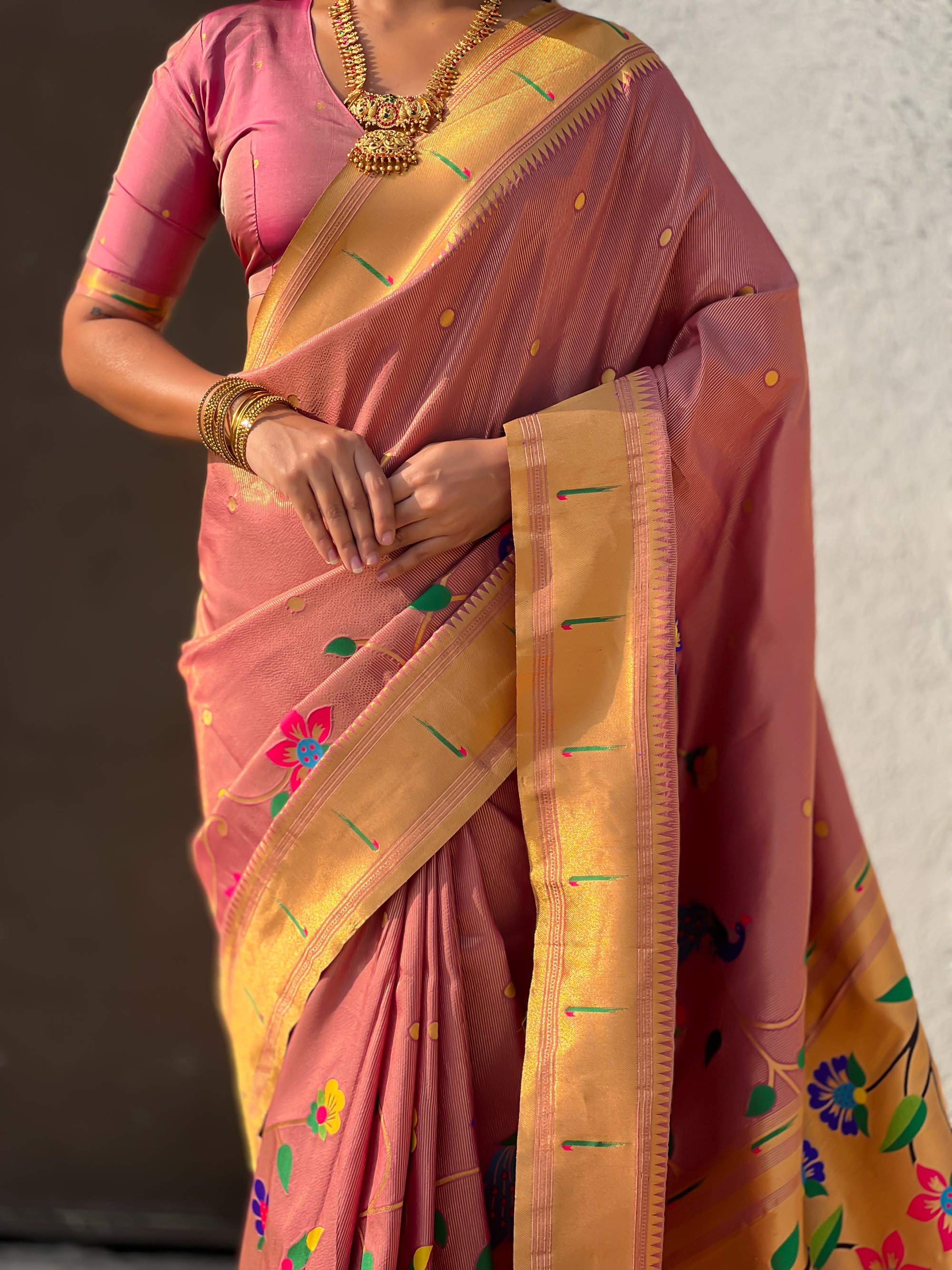 Wine Premium Bamboo Tissue Paithani Silk Zari Woven Meenakri Saree