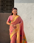 Wine Premium Bamboo Tissue Paithani Silk Zari Woven Meenakri Saree