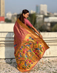 Wine Premium Bamboo Tissue Paithani Silk Zari Woven Meenakri Saree