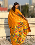 Mustard Yellow Premium Bamboo Tissue Paithani Silk Zari Woven Meenakri Saree