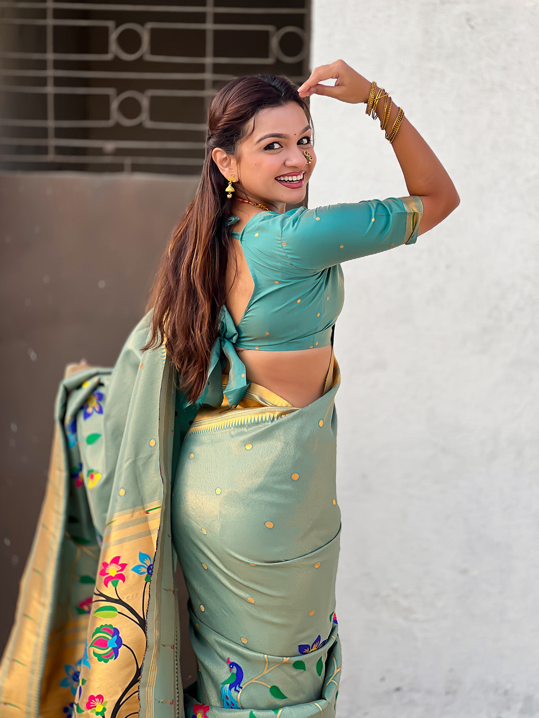 Blue Premium Bamboo Tissue Paithani Silk Zari Woven Meenakri Saree