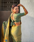 Mehendi Green Premium Bamboo Tissue Paithani Silk Zari Woven Meenakri Saree