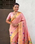 Baby Pink Premium Bamboo Tissue Paithani Silk Zari Woven Meenakri Saree