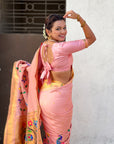 Baby Pink Premium Bamboo Tissue Paithani Silk Zari Woven Meenakri Saree