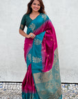 Pink Soft Silk Contrast Floral Border Zari Woven Saree