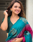 Pink Soft Silk Contrast Floral Border Zari Woven Saree