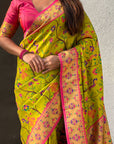 Mehendi Green Soft Brocade Tissue Paithani Silk Zari Woven Saree
