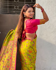 Mehendi Green Soft Brocade Tissue Paithani Silk Zari Woven Saree